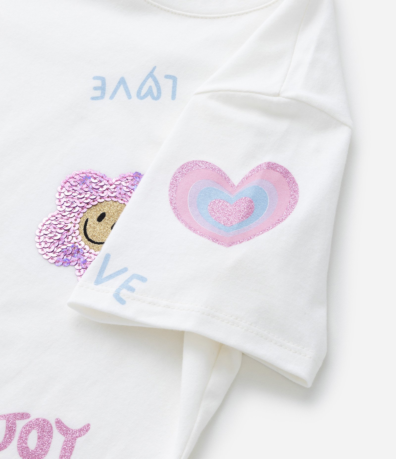 Camiseta Cropped Infantil com Doodles em Paetês - Tam 1 a 5 anos Branco 5
