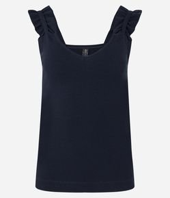 Blusa em Ribana com Franzido na Alça Larga e Decote U