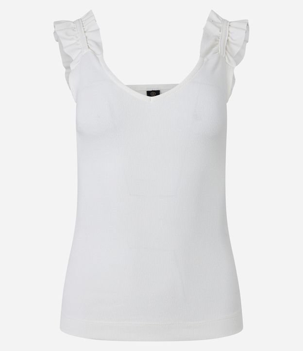 Blusa em Ribana com Franzido na Alça Larga e Decote U