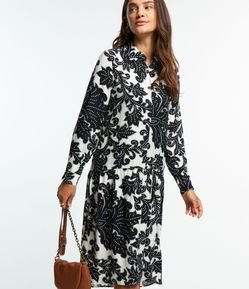 Vestido Chemise Midi em Viscose com Recorte Franzido Frontal