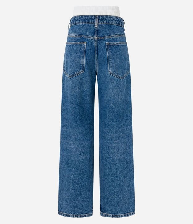 Calça Jeans Reta com Cós Estendido em Tecido Azul 6