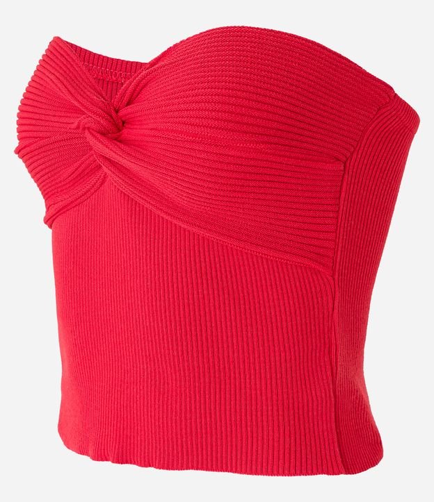 Blusa Cropped Em Tricô Tomara Que Caia Com Busto Torcido Vermelho