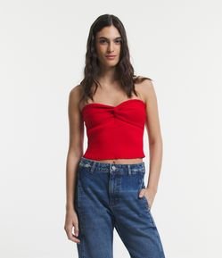 Blusa Cropped em Tricô Tomara que Caia com Busto Torcido