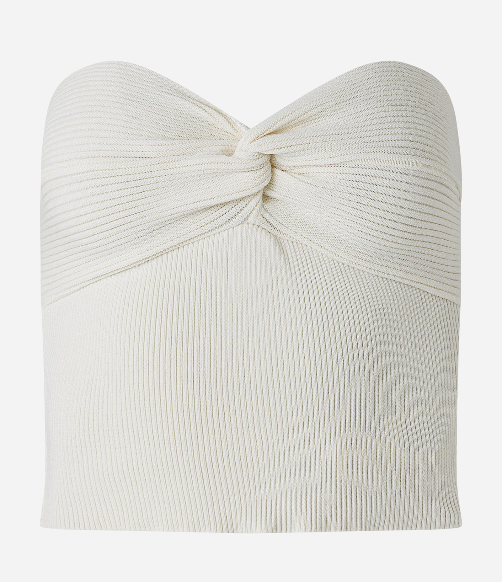 Blusa Cropped em Tricô Tomara que Caia com Busto Torcido Branco 5
