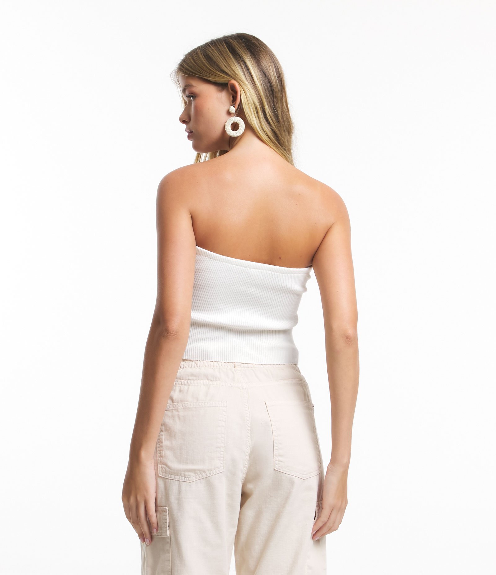 Blusa Cropped em Tricô Tomara que Caia com Busto Torcido Branco 3