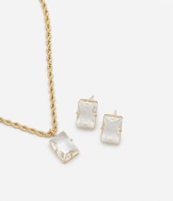 Conjunto de Colar e Brincos com Pingente em Zircônia