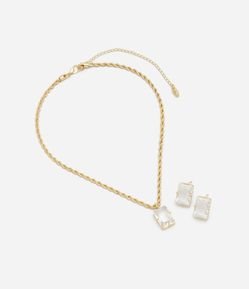 Conjunto de Colar e Brincos com Pingente em Zircônia