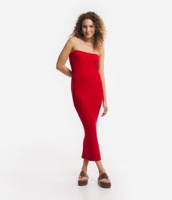 Vestido New Midi em Tricô Tomara que Caia e Fenda