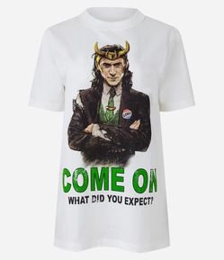 Camiseta Alongada em Meia Malha com Estampa Loki Marvel