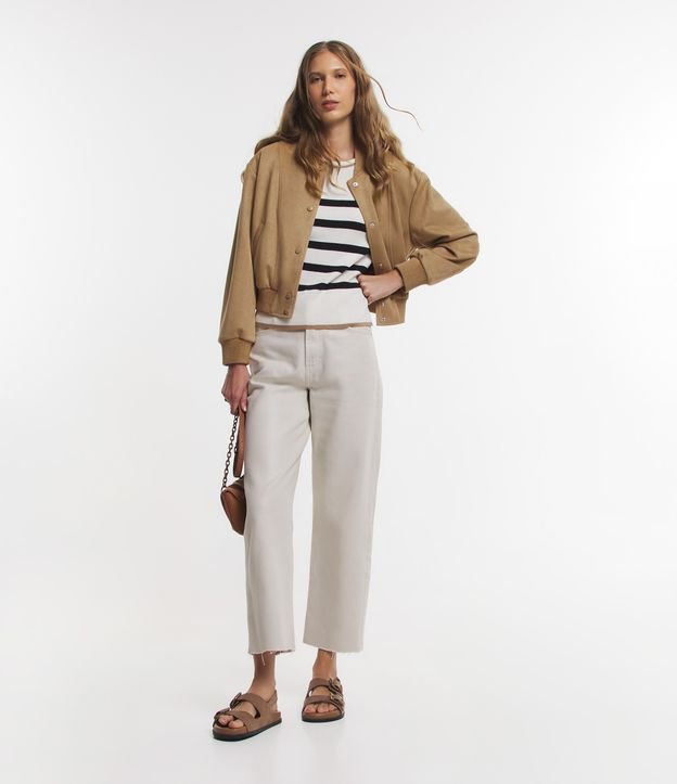 Jaqueta Bomber em Suede com Barras Ajustadas e Recortes