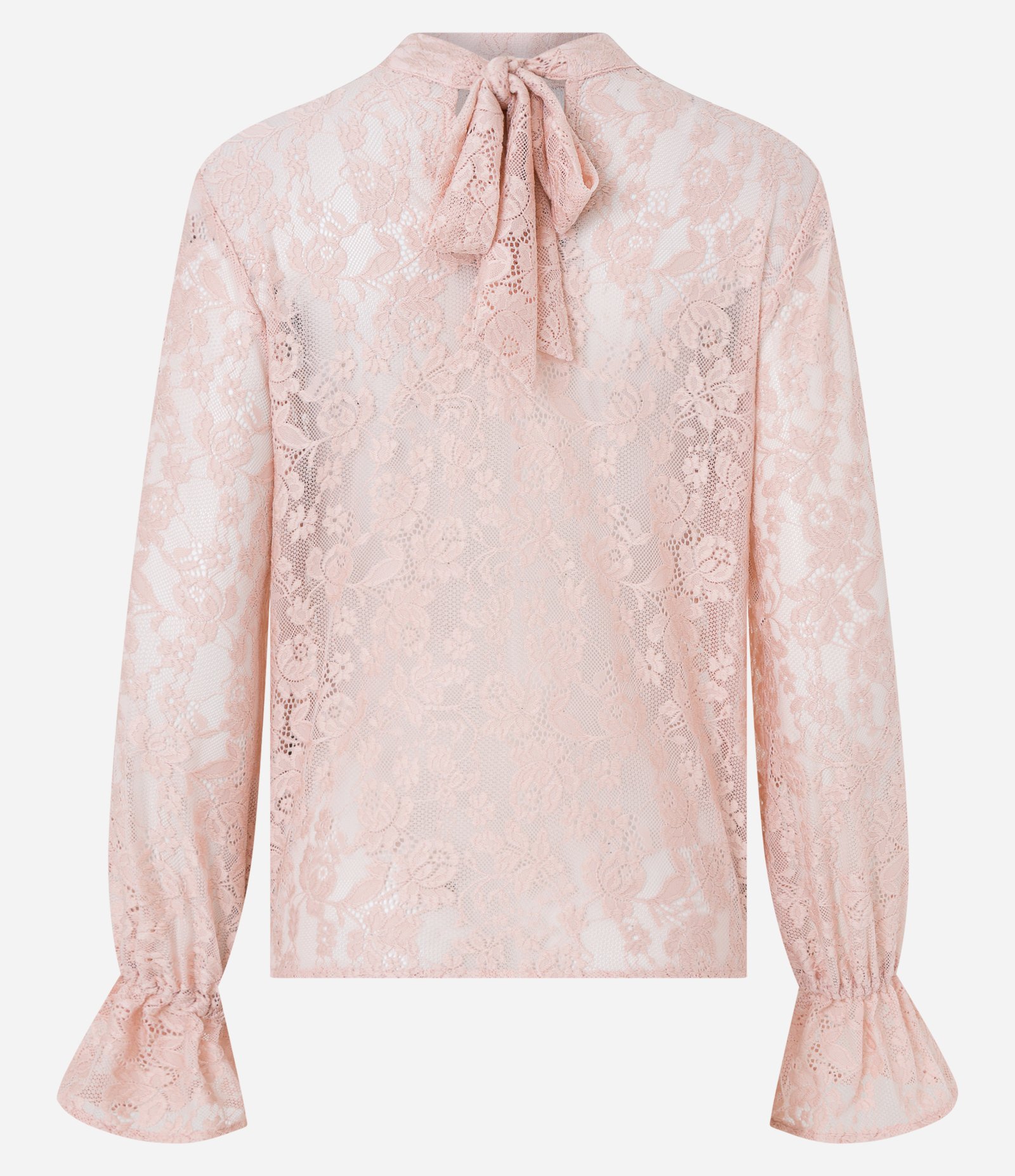 Blusa em Renda com Gola Alta e Babado na Manga Rosa 8