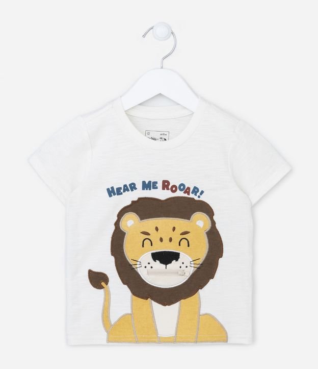 Camiseta Infantil com Estampa Interativa de Leão - Tam 1 a 5 anos Branco 1
