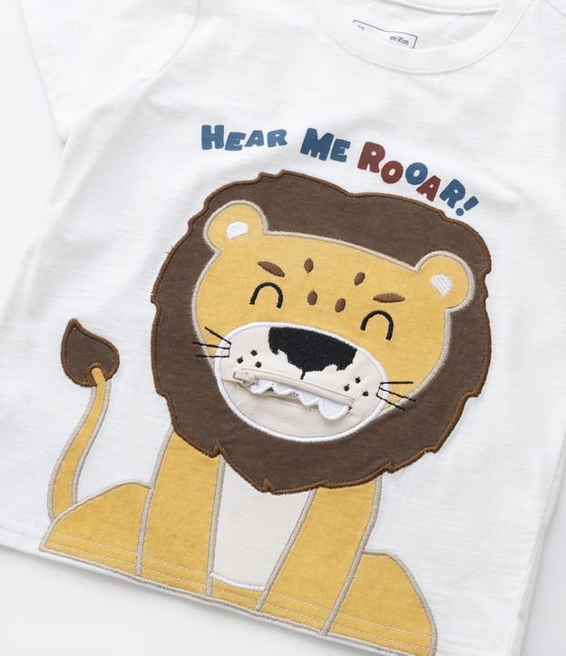 Camiseta Infantil com Estampa Interativa de Leão - Tam 1 a 5 anos Branco 3