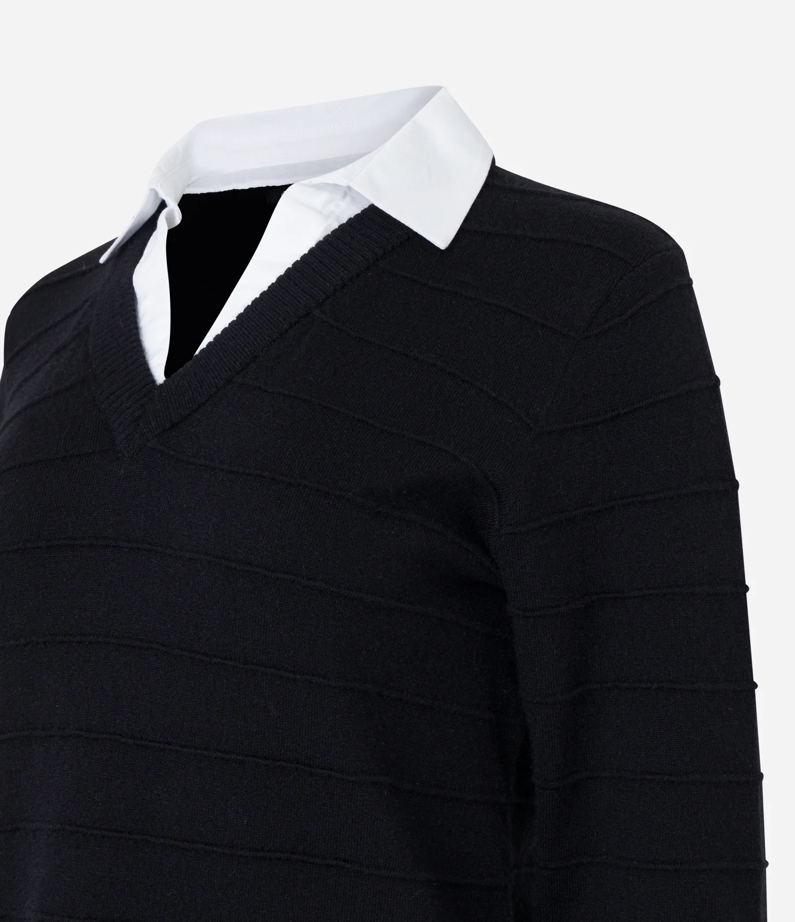 Blusa Texturizada em Tricô Leve com Barra e Gola de Camisa Preto 6