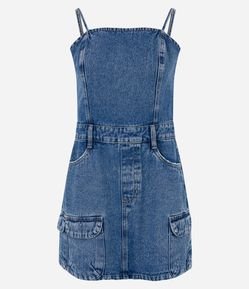Vestido Jeans com Bolsos Cargo