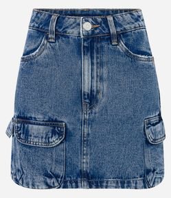 Saia Curta em Jeans com Bolsos Cargo e Lapelas