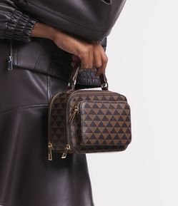 Bolsa Camera Bag em PU com Estampa Triângulos e Bolsinho Frontal