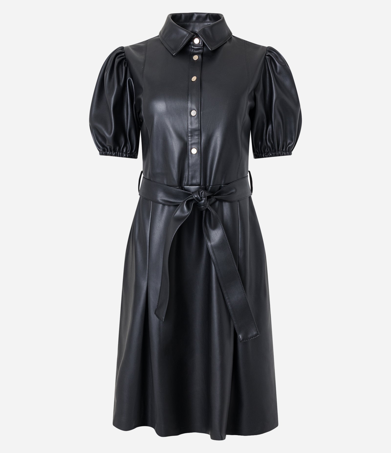 Vestido em PU com Abotoamento e Manga Bufante Preto 5