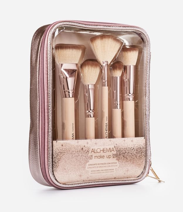 Kit com 05 Pincéis para Maquiagem com Necessáire Alchemia Rose Gold 2