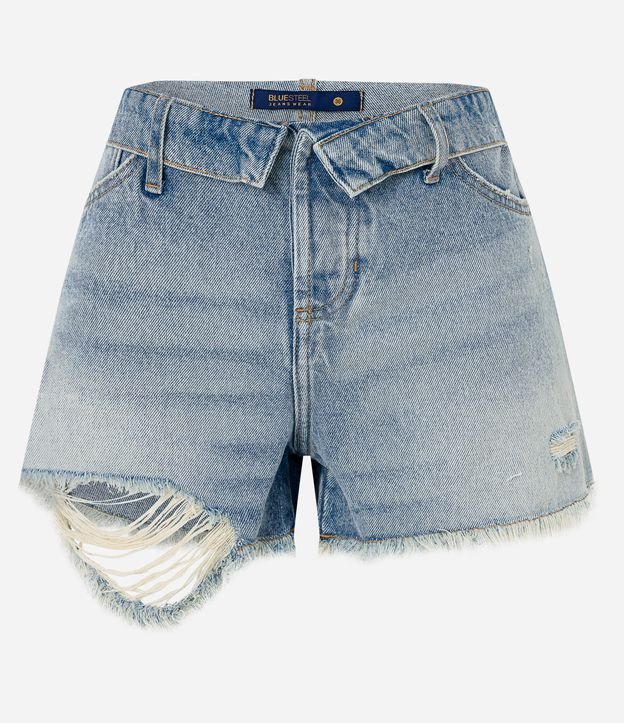 Shorts de cintura jeans azul casual verão feminino streetwear Rave, Azul,  Medium : : Moda