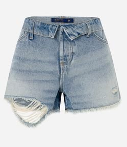 Short Boyfriend em Jeans com Puído e Cós Virado