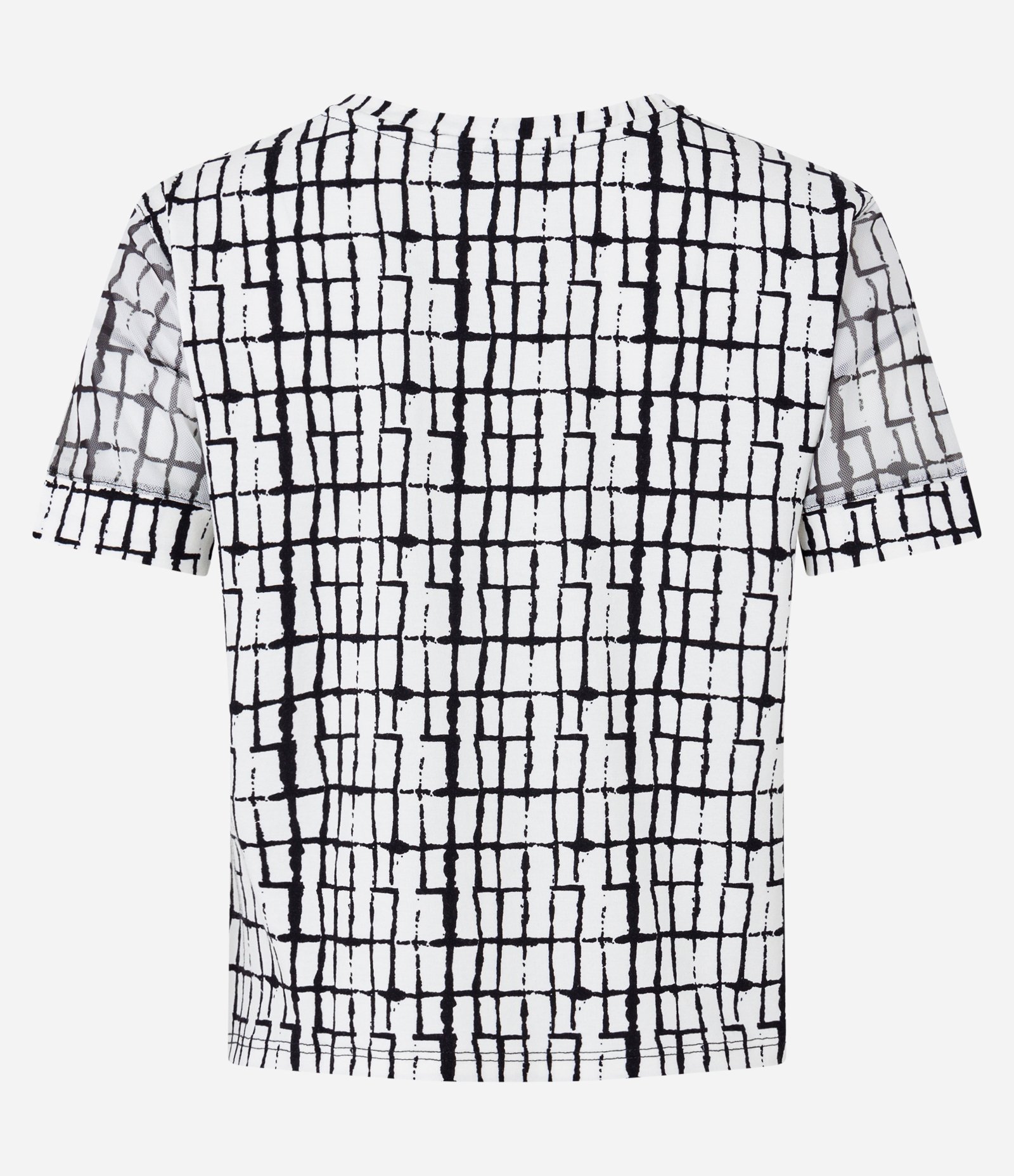 Blusa em Viscose com Recortes e Estampa Geométrica Branco/ Preto 2