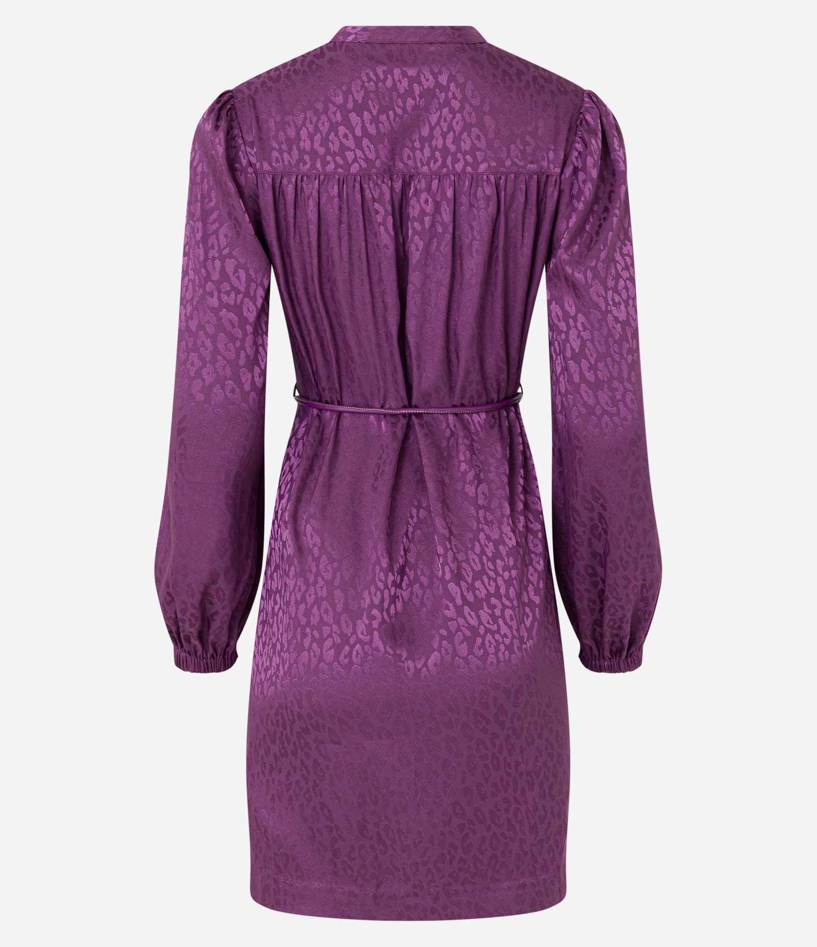 Vestido em Jacquard com Amarração na Cintura e Estampa Oncinha Roxo 7