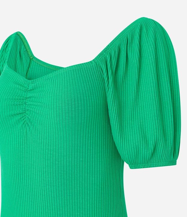 Vestido Midi em Ribana com Decote Franzido Verde 8