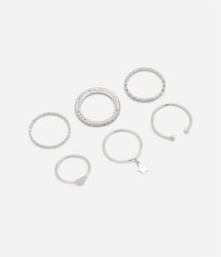 Kit 06 Anéis em Metal com Trabalhados Diferentes
