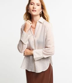 Camisa em Organza com Padronagem Listrada em Fio Tinto