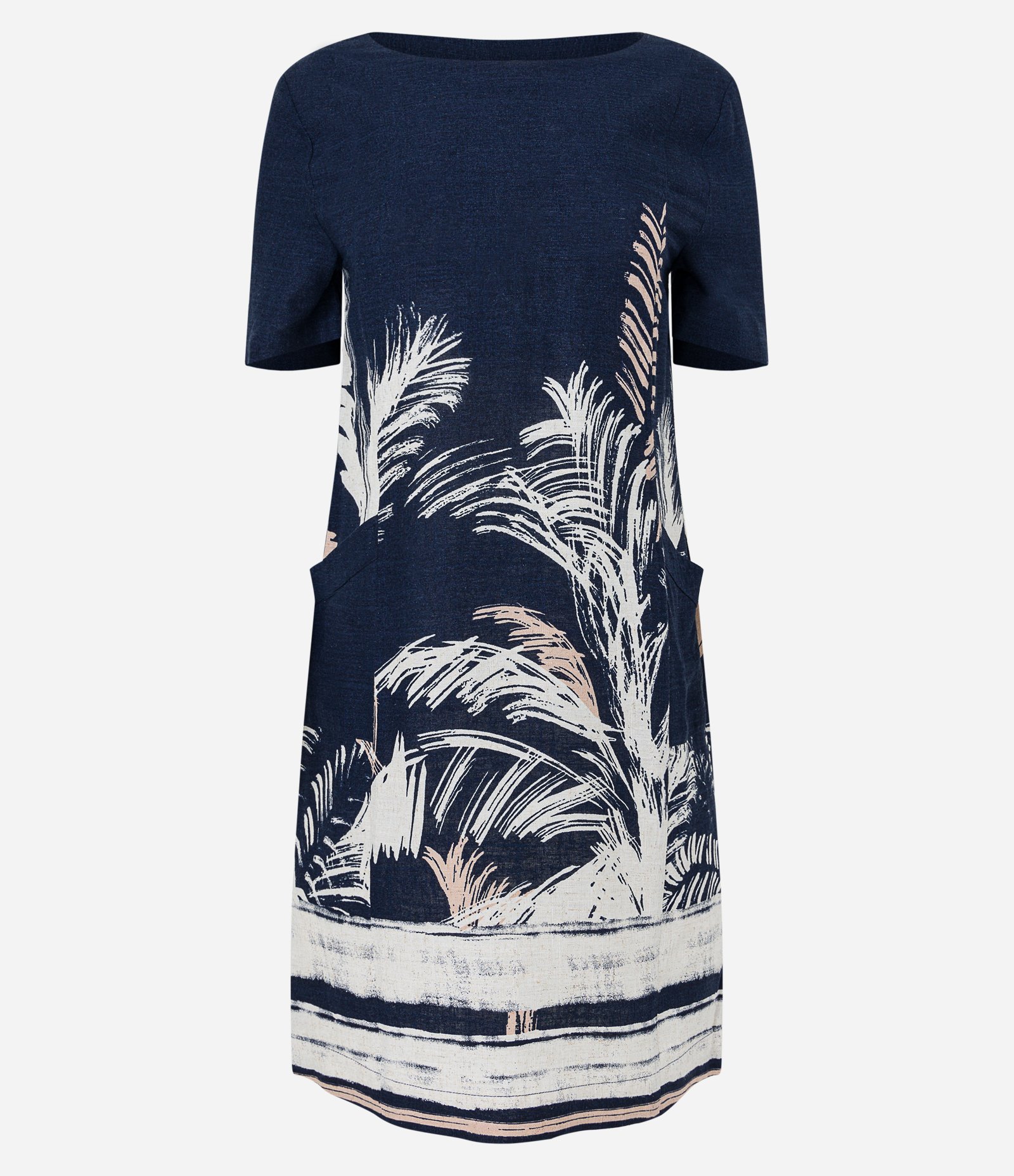 Vestido Curto em Viscolinho com Bolsos Laterais e Estampa Folhagens Azul 6