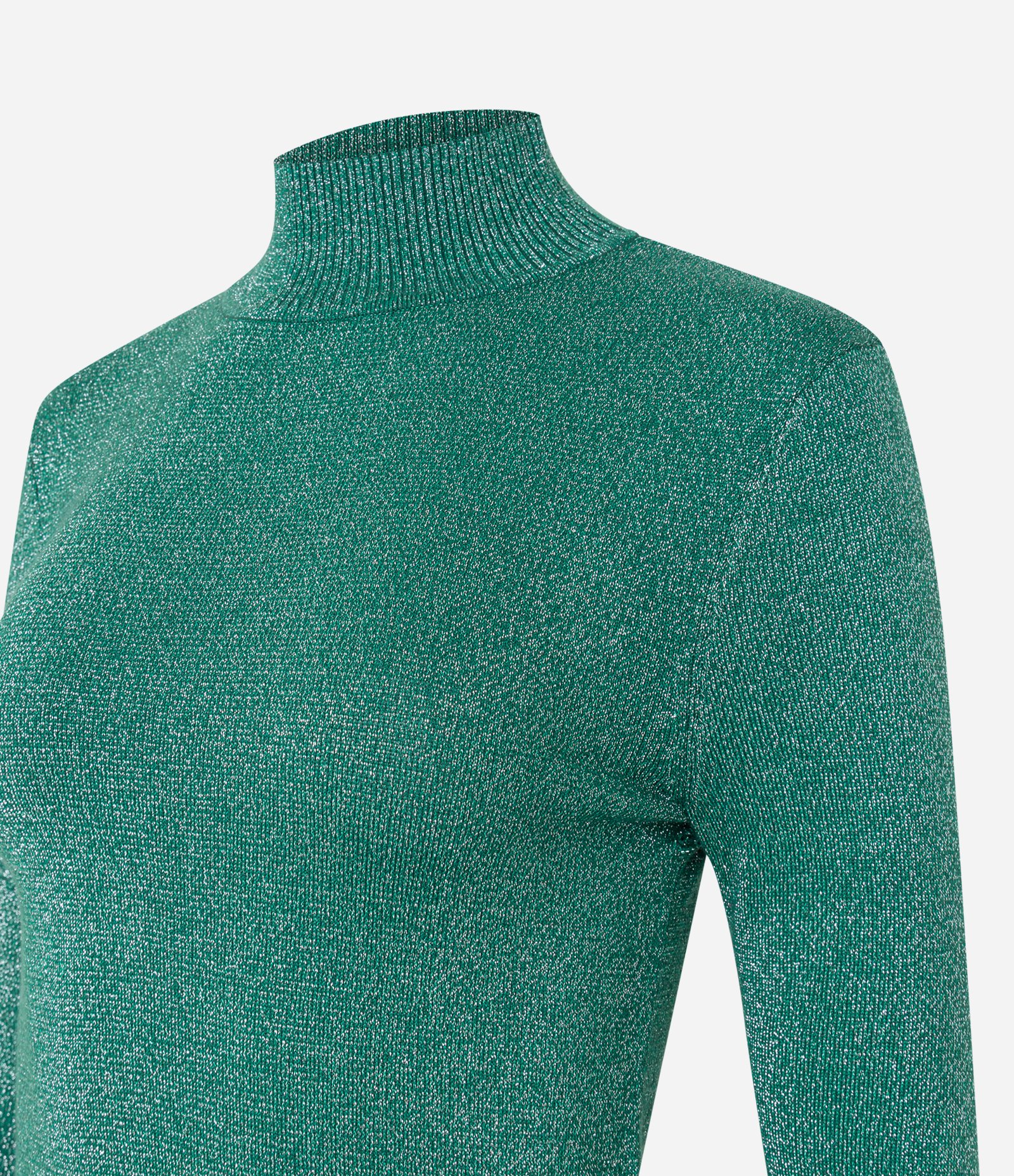 Blusa Gola Alta em Tricô com Fio Metalizado Verde 6