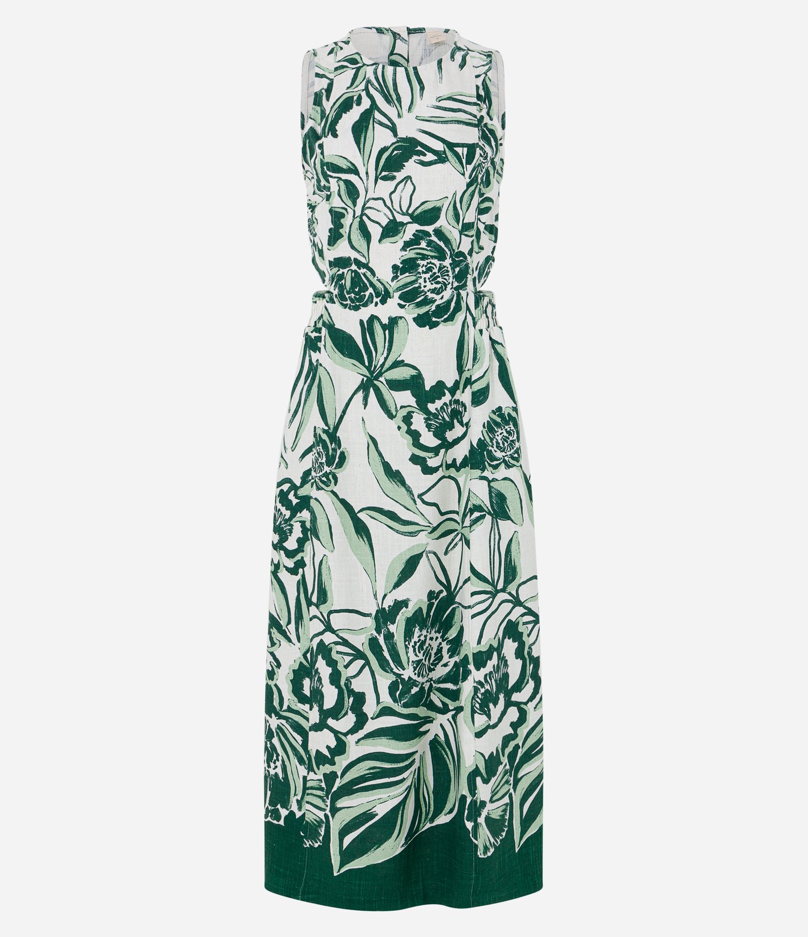 Vestido Midi em Viscolinho com Cintura Marcada e Estampa Folhagem Off White 7