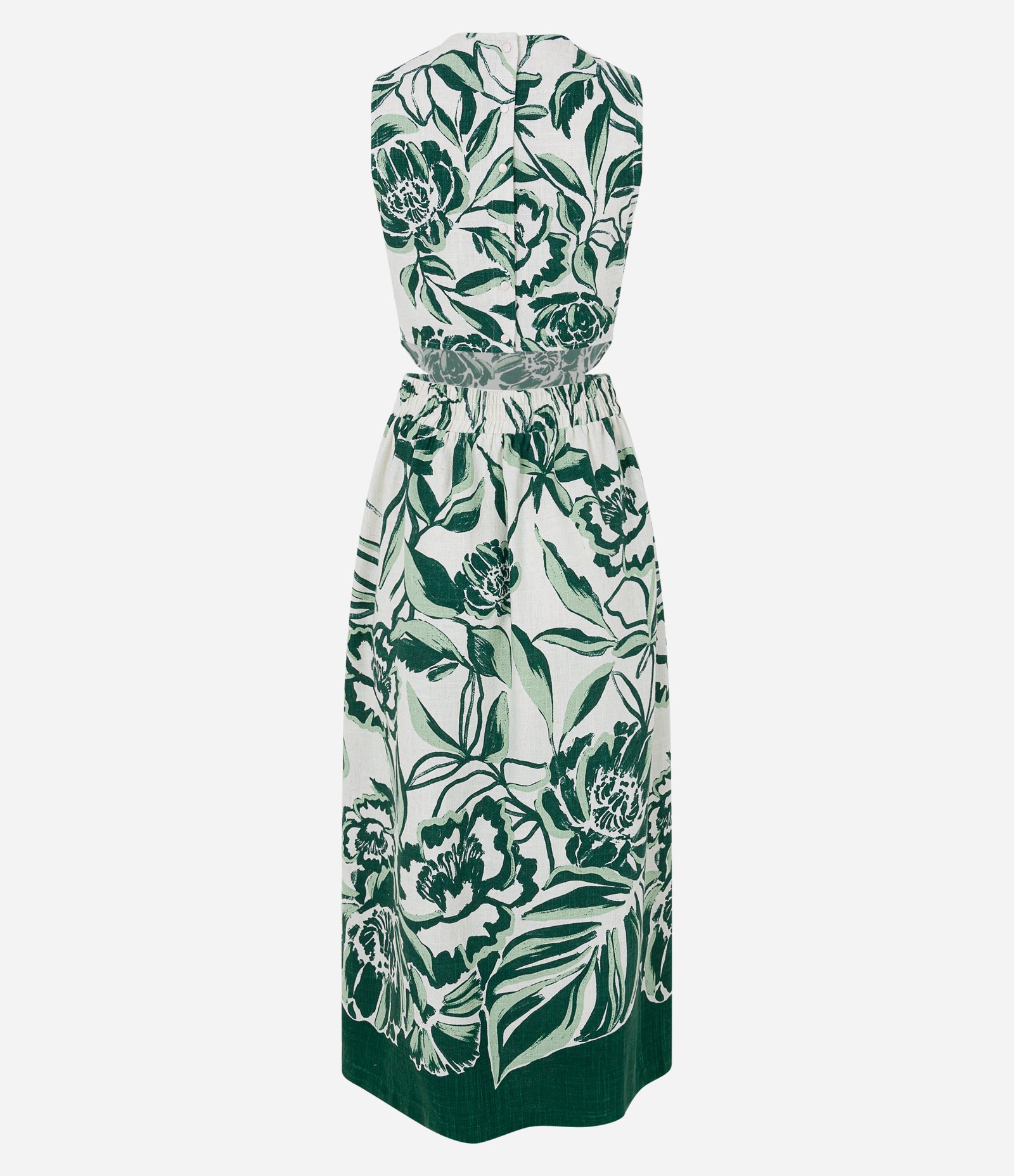 Vestido Midi em Viscolinho com Cintura Marcada e Estampa Folhagem Off White 9