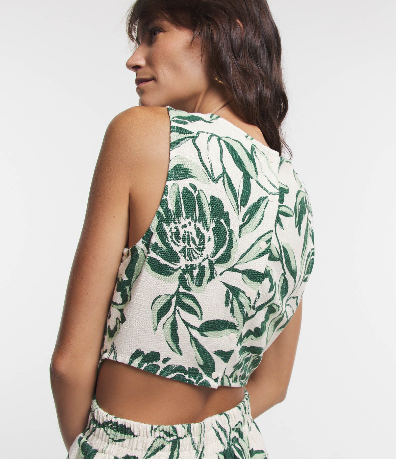 Vestido Midi em Viscolinho com Cintura Marcada e Estampa Folhagem Off White 5