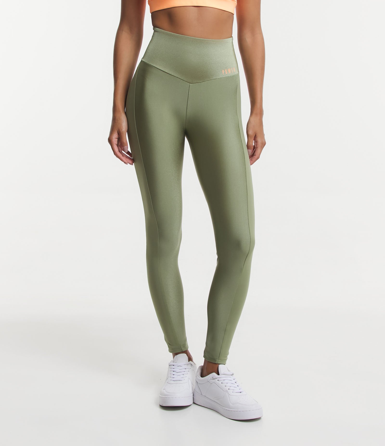 Calça Legging Esportiva em Microfibra com Efeito Brilhoso Verde 2