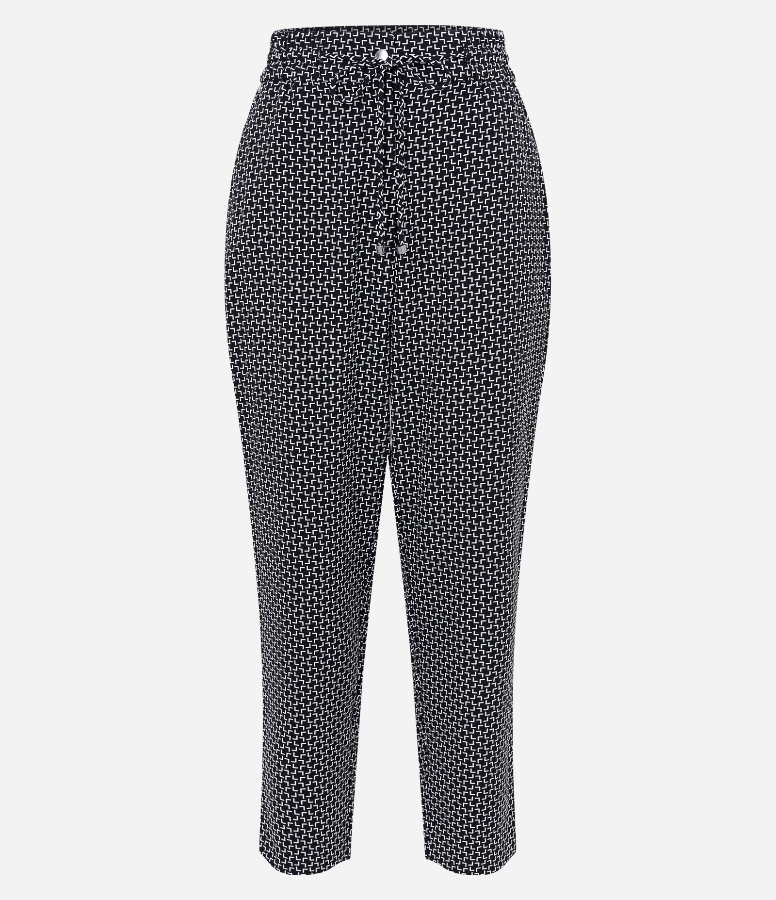 Calça Cenoura em Crepe com Estampa Geométrica Tétris Preto/ Branco 5