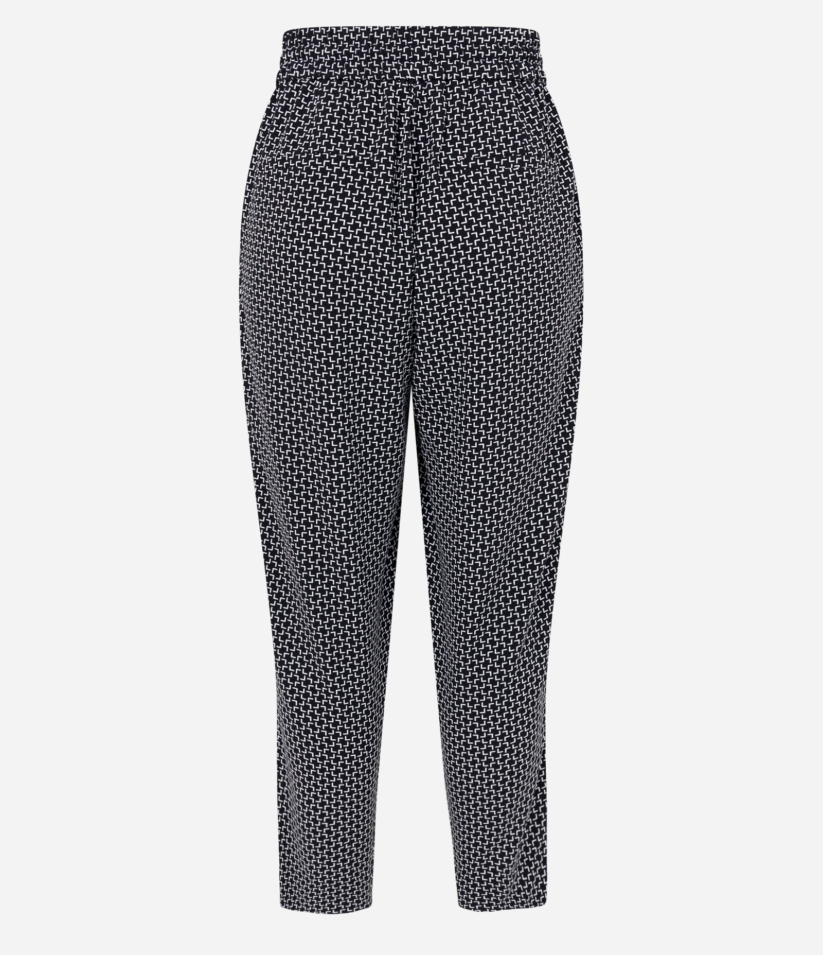 Calça Cenoura em Crepe com Estampa Geométrica Tétris Preto/ Branco 7