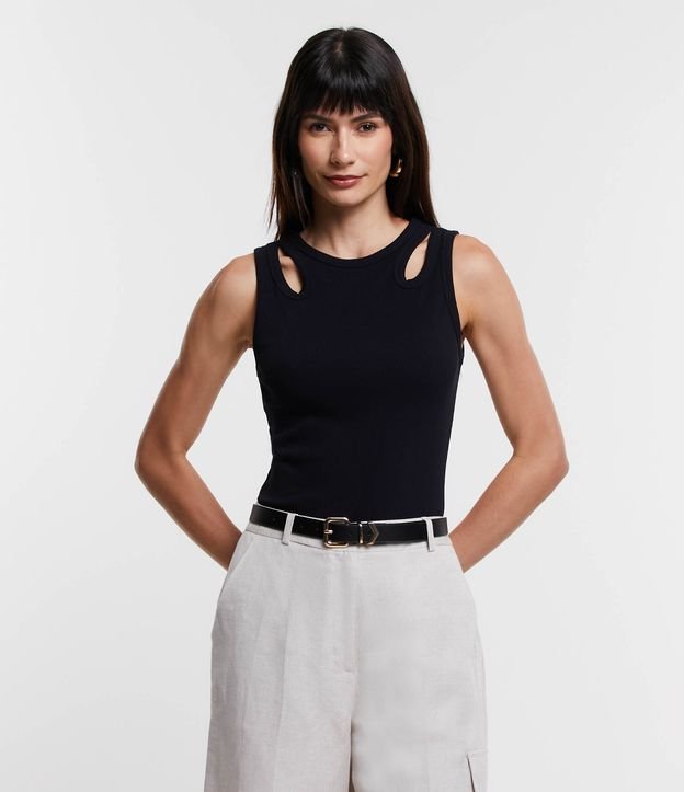 Blusa Sem Manga em Ribana com Abertura na Alça