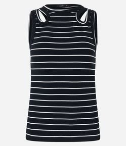 Blusa Sem Manga em Ribana Listrada com Abertura na Alça