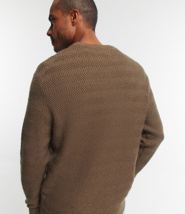 Suéter em Tricô com Textura Zig Zag Marrom 7