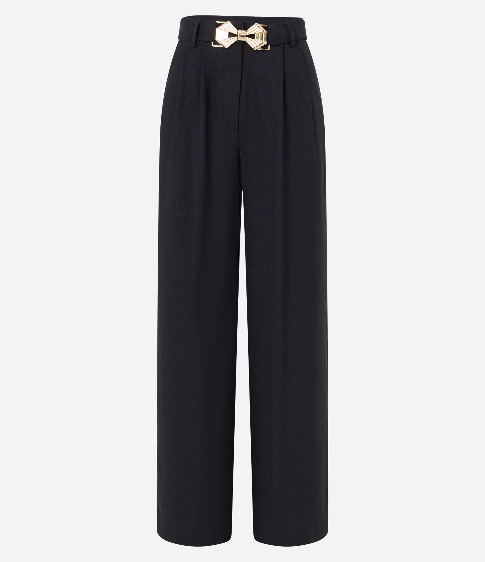 Calça Wide Leg Alfaiatada com Cinto Fivela Laço em Metal Preto 5