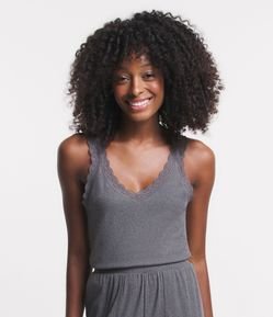 Blusa de Pijama em Ribana com Detalhe em Renda