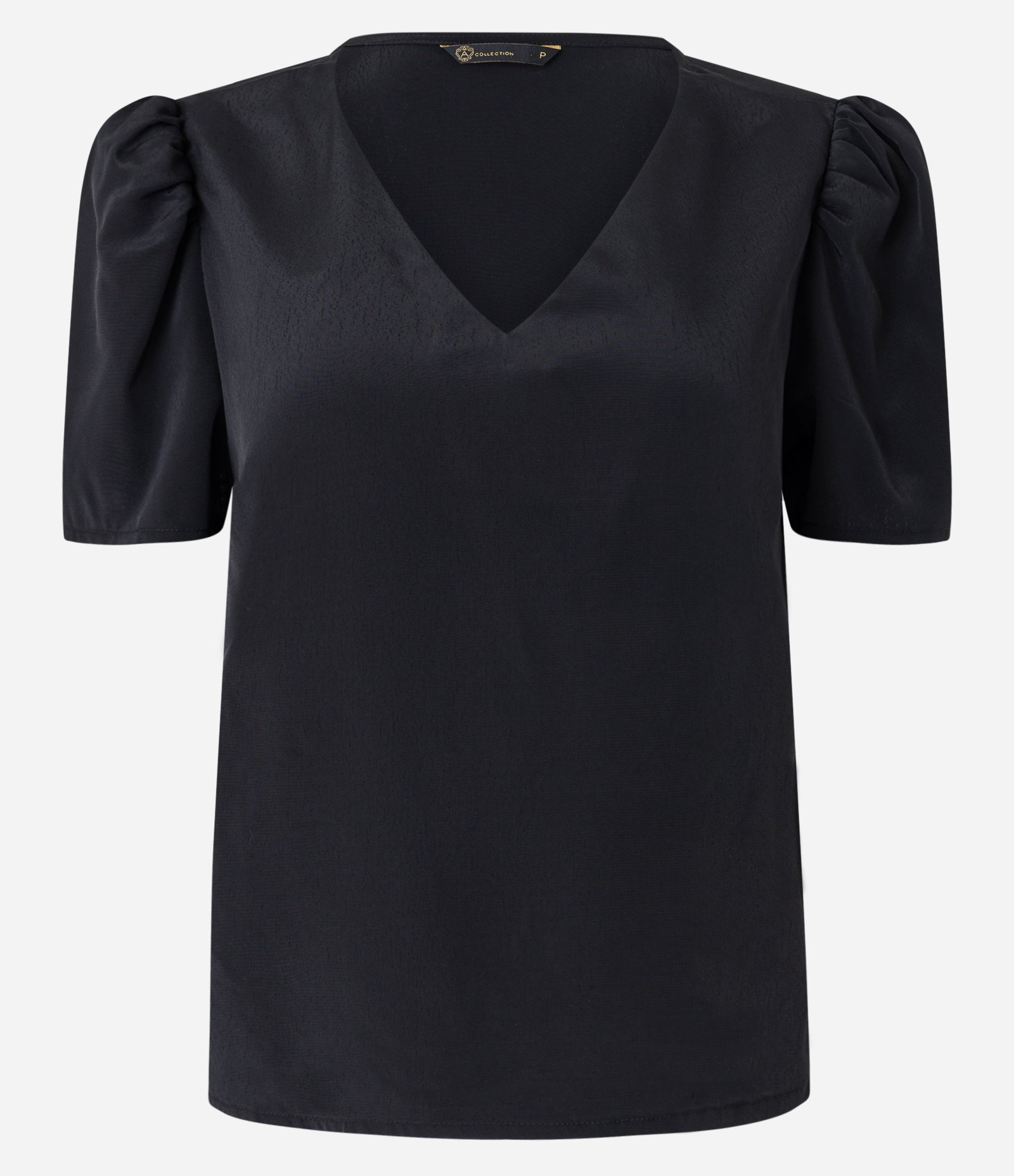 Blusa Manga Curta em Crepe com Pregas nos Ombros Preto 4