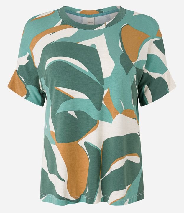 Blusa Manga Curta em Viscose com Folhagens Estampadas