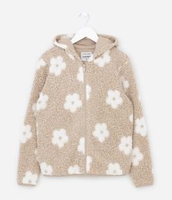 Jaqueta Infantil em Sherpa com Estampa Florzinhas - Tam 5 a 14 Anos