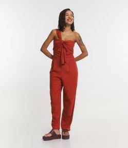 Macacão Longo em Viscose e Linho com Busto Marcado