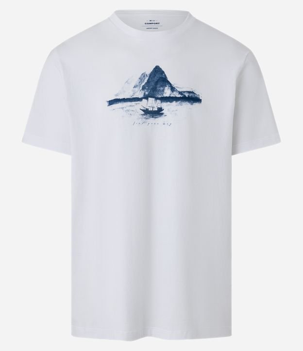 Camiseta em Meia Malha com Estampa de Paisagem Aquarelada