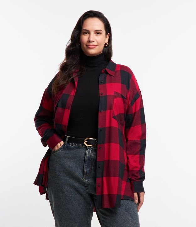 Camisa em Flanela Xadrez com Bolsos Curve & Plus Size