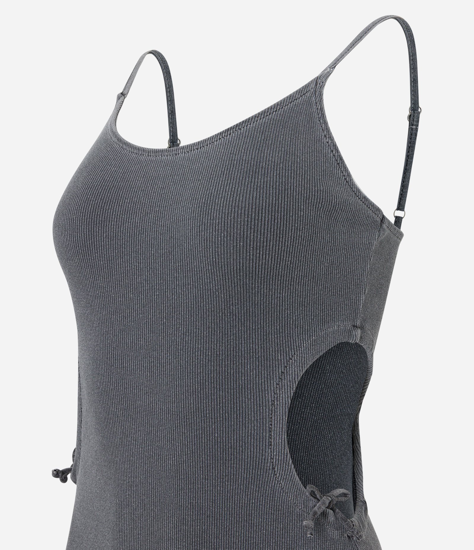 Vestido Midi em Ribana Lavado com Aberturas Laterais Cinza 7